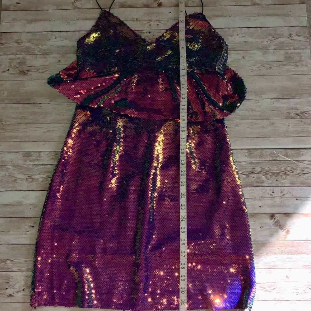 “Zara" gorgeous multi-colored sequined mini dress w/ spaghetti straps & peplum - Picture 13 of 16